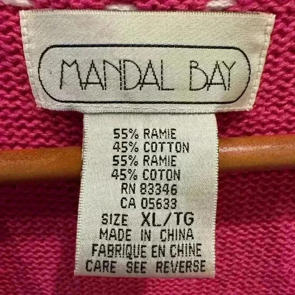 Mandal Bay Vintage Pink Sweater Vest Butterflies XL Ramie Cotton - Picture 5 of 5